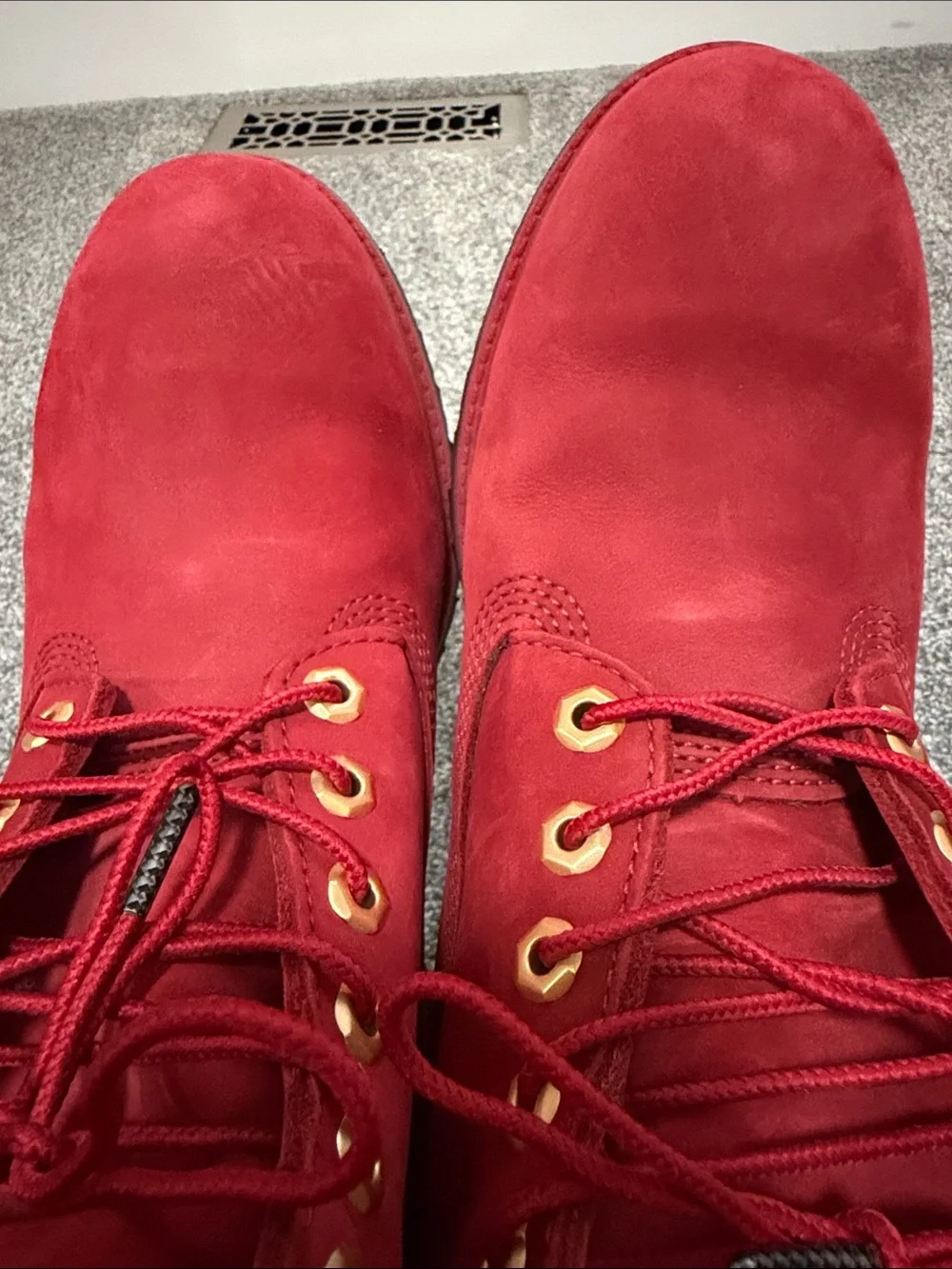 Timberland Red Suede Lace-Up Boots with Gold Eyelets